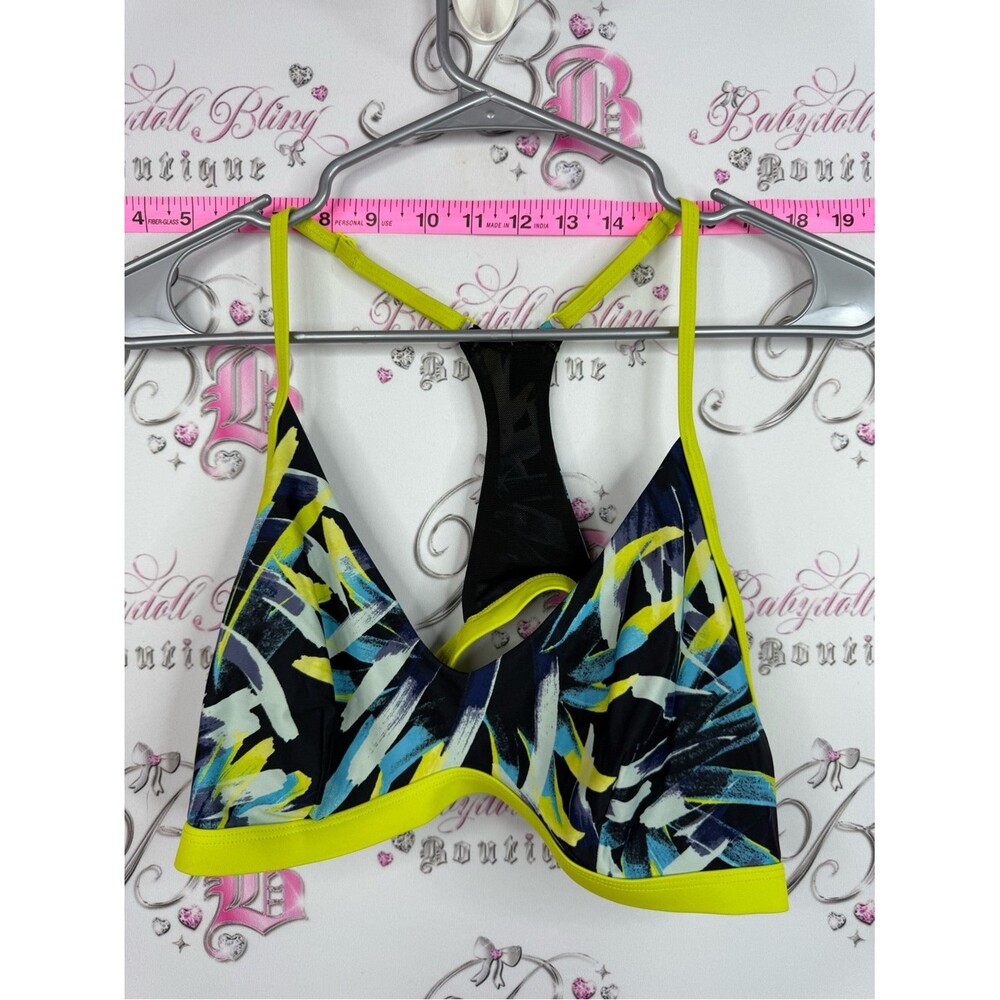 Lole bra Black Multicolor Abstract Print Sports Bra with Neon Yellow Trim
